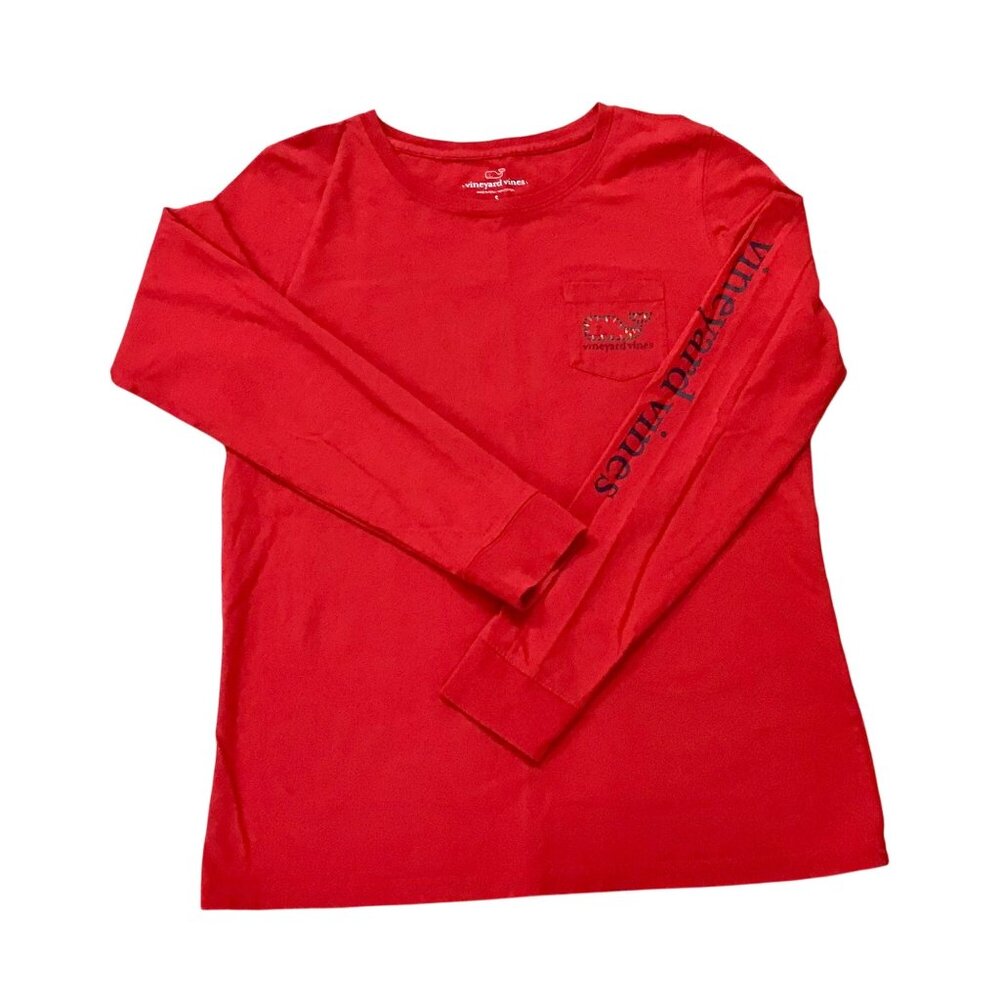 Women's Classic Vineyard Vines Whale Logo Box Long-Sleeve Pocket Tee Christmas S